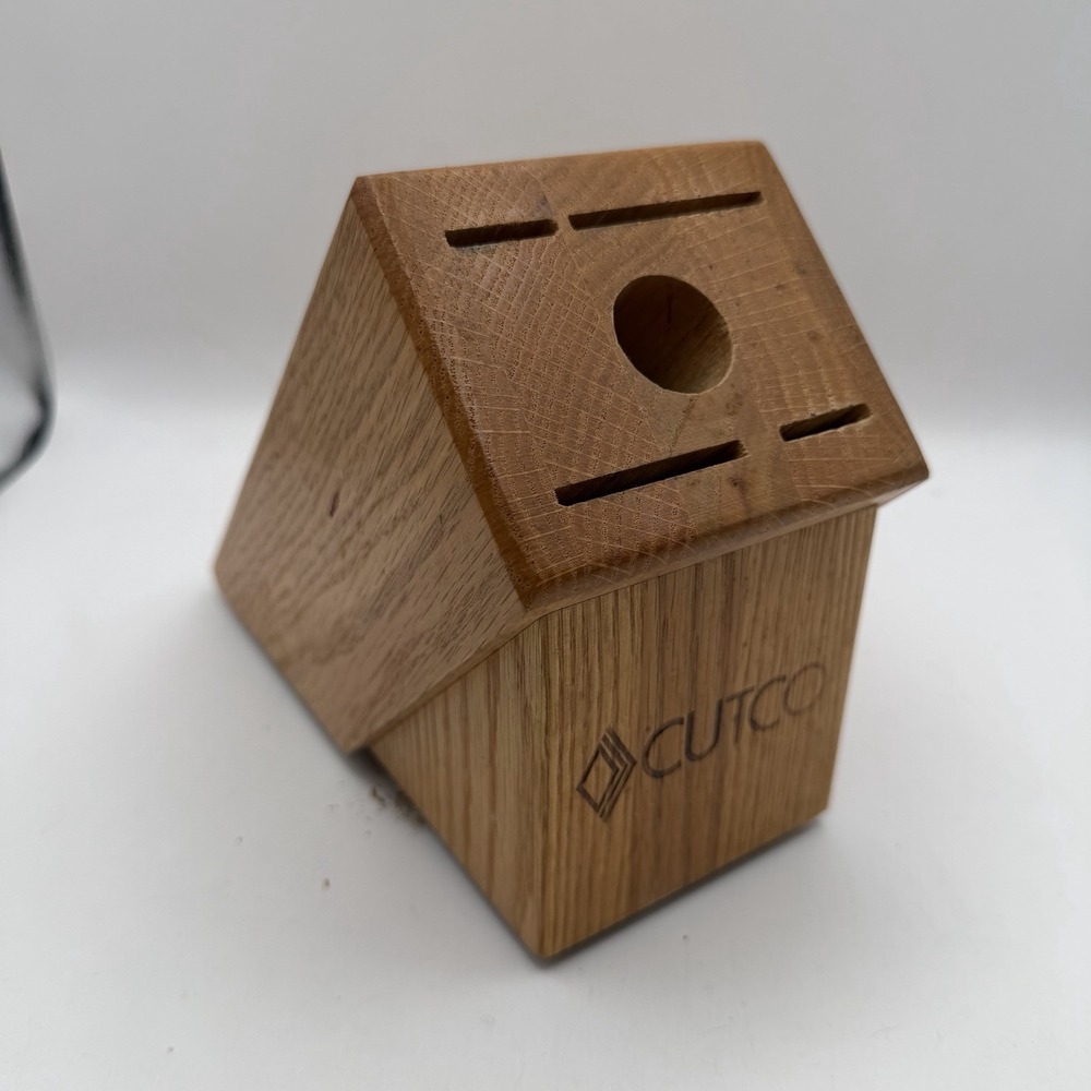 Practical CUTCO 5 Slot Knife Block In Solid Honey Oak Wood- Made Well In The USA